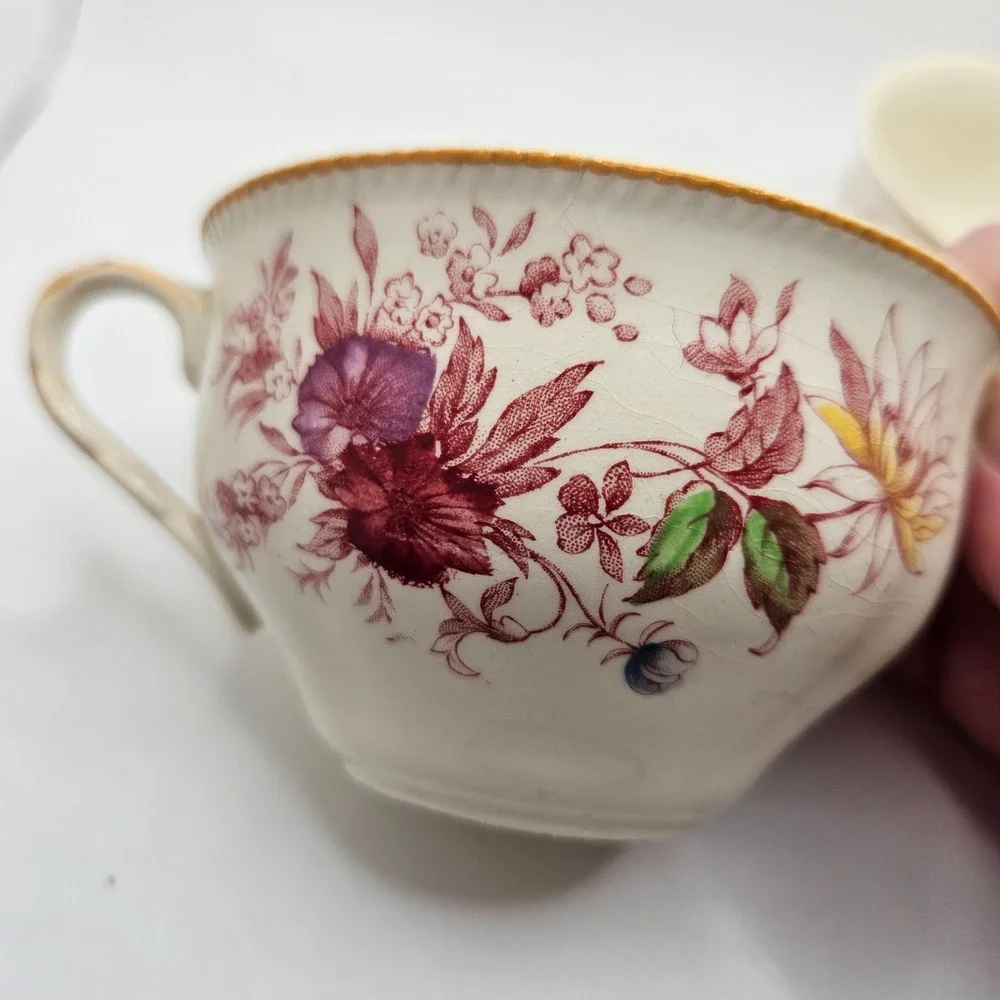 Vintage Johnson Brother's Floral Transferware Tea Cups Set of 2 Cottagecore